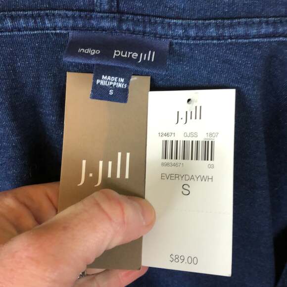 NWT J. Jill Pure Jill Soft & Light Indigo Knit Draped Hooded Jacket size small - Picture 12 of 12